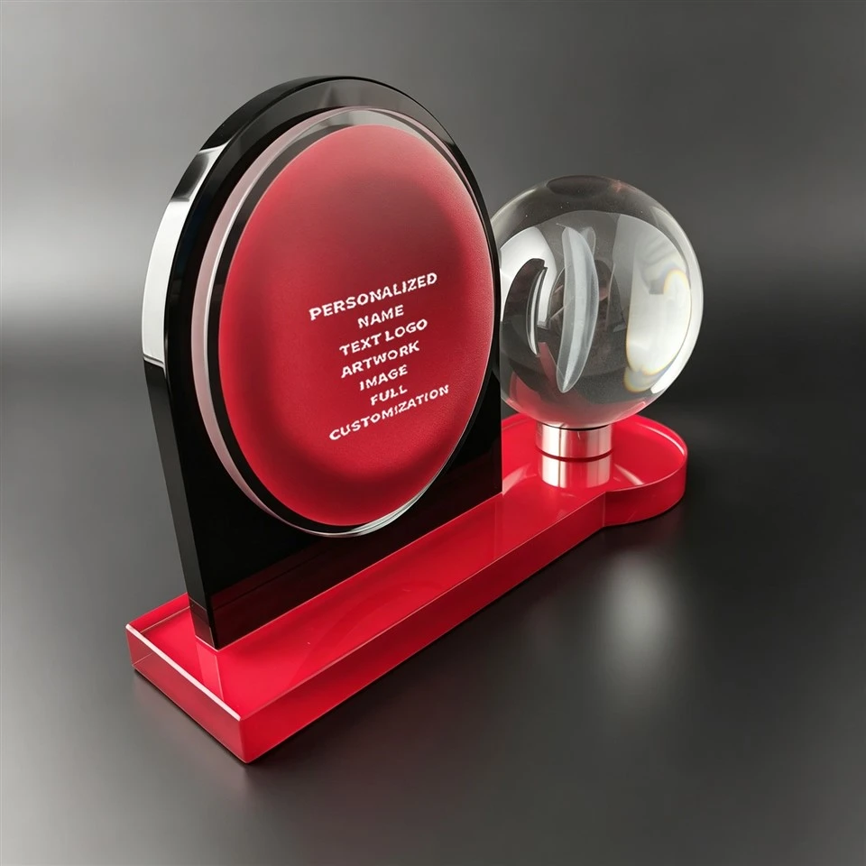 3D Engraved Red Globe Crystal Trophy factory